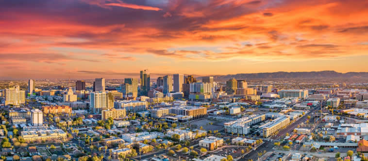 Let's start where the sun shines bright: in which state does the warm desert city of Phoenix rise up?